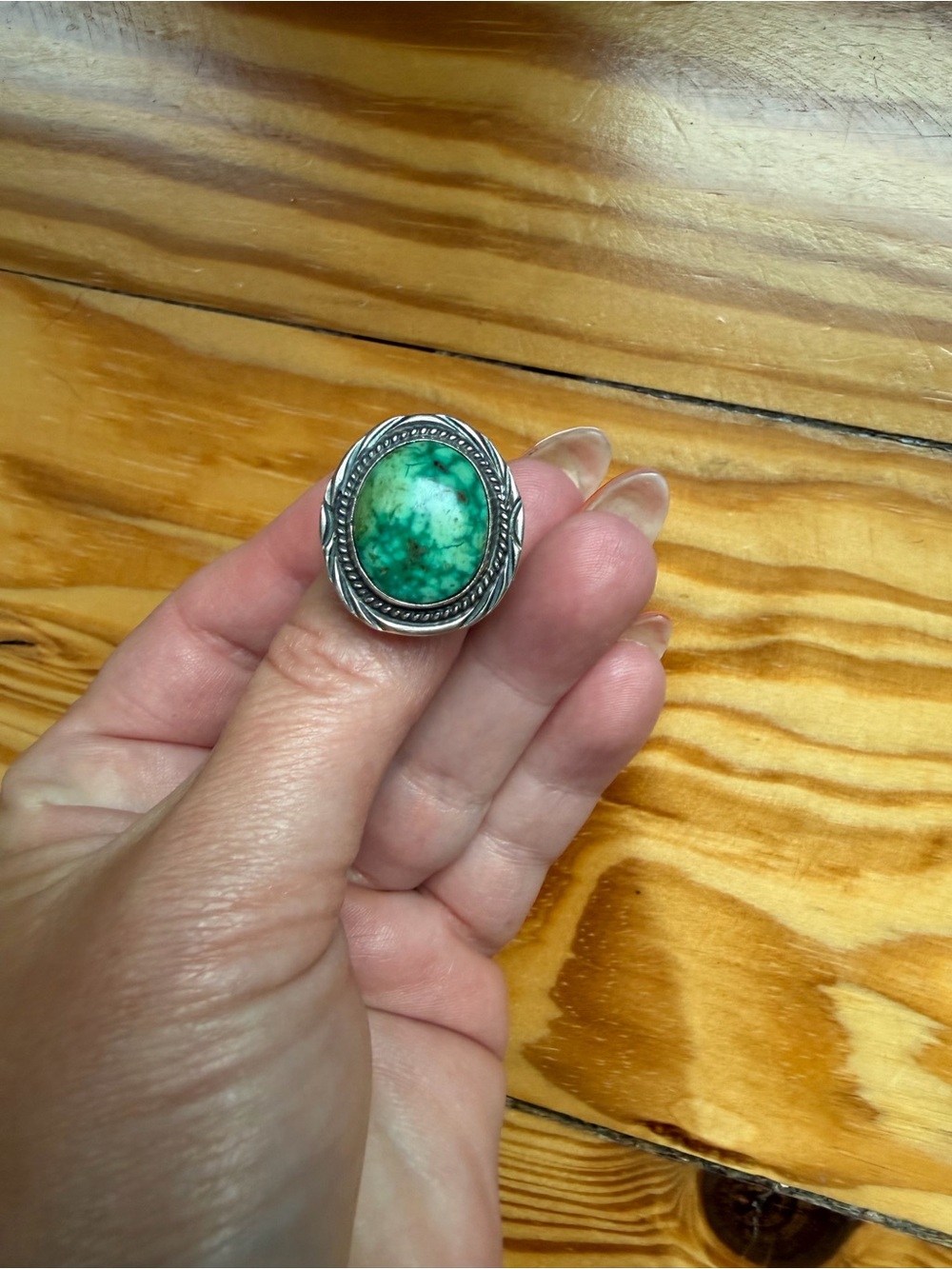 Navajo Shadowbox Turquoise 925 Sterling Silver Stamped Ring Possibly Denetdale 8 - Picture 5 of 12